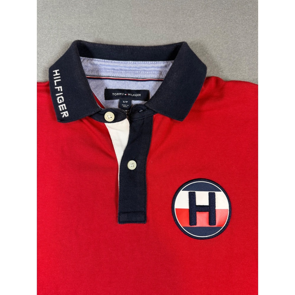 Tommy Hilfiger Mens Polo Shirt Slim Fit Small Red Cotton Short Sleeve Logo Patch